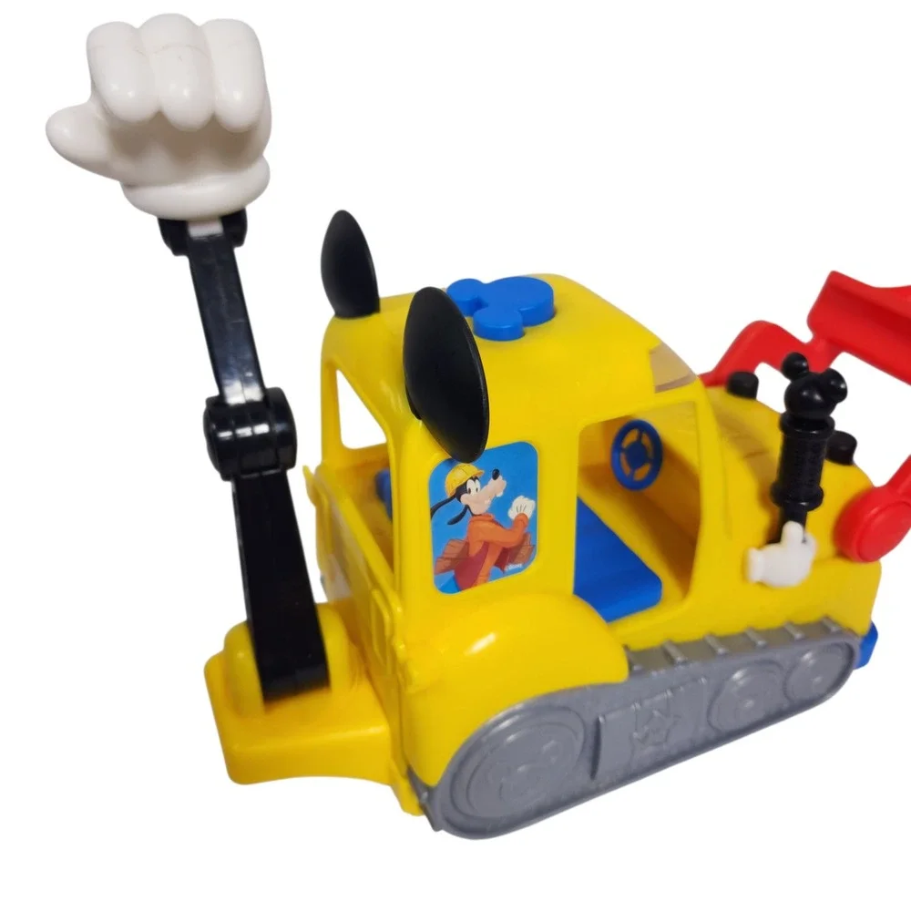 Disney Mickey Mouse Goofy Construction Bulldozer‎ Toy Yellow Red Bucket